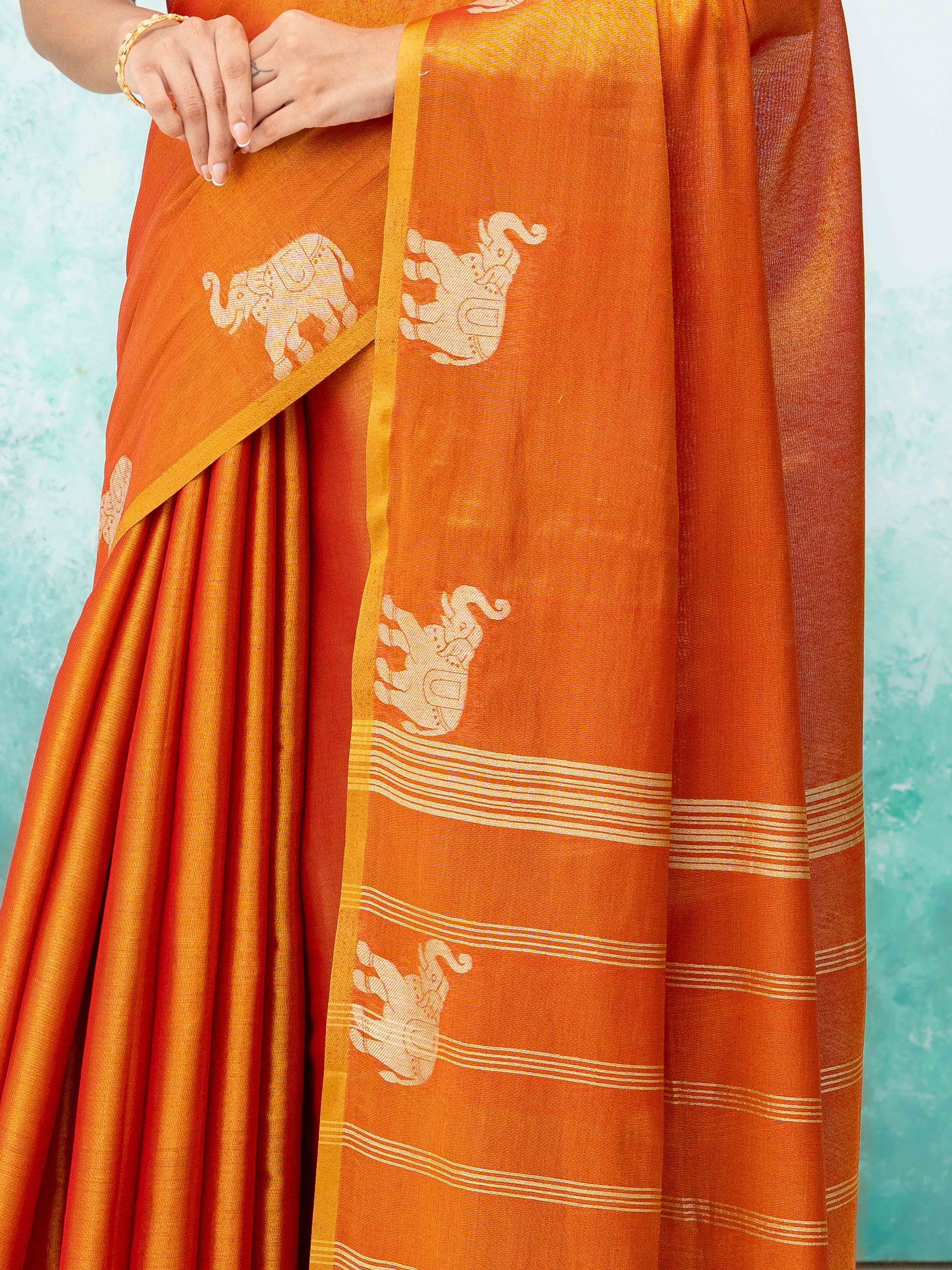Orange Tusser Silk Saree