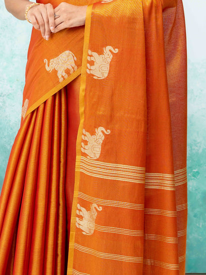 Orange Tusser Silk Saree