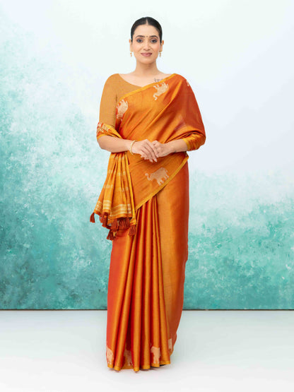 Orange Tusser Silk Saree