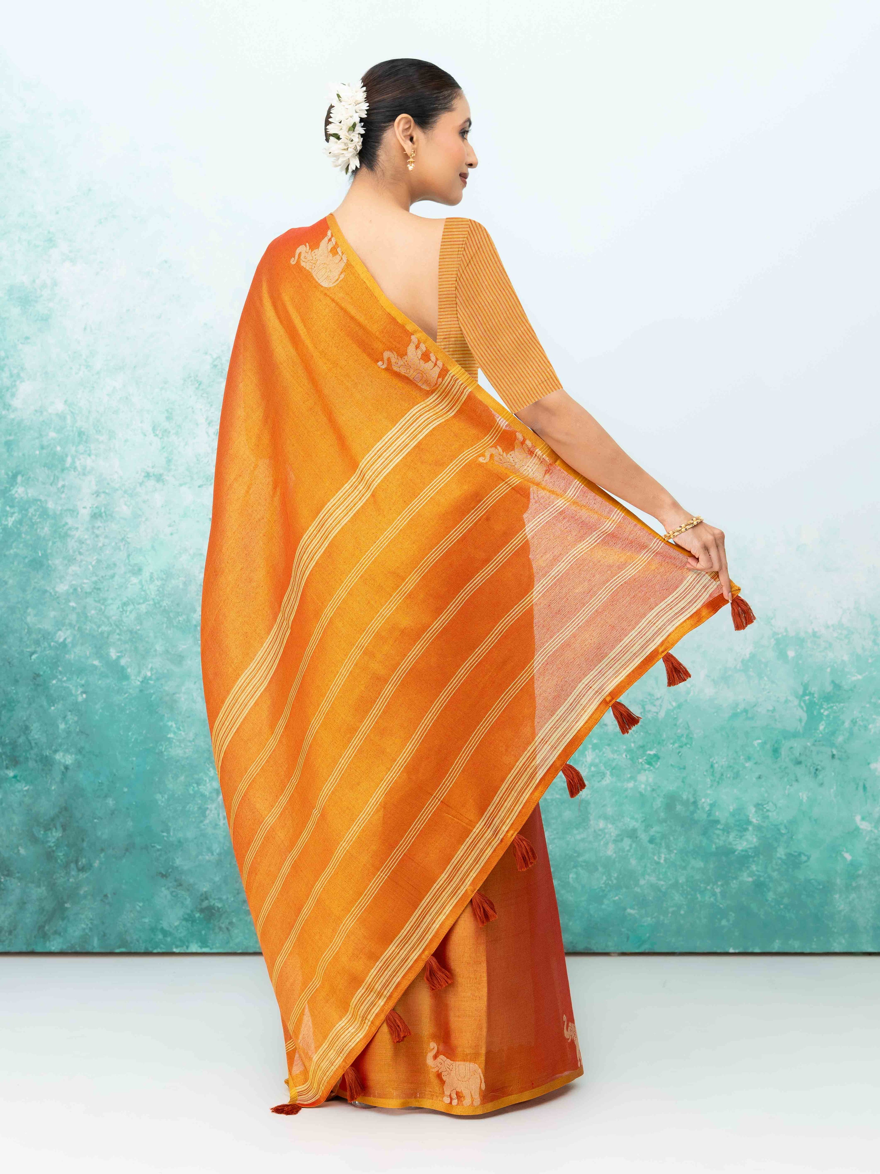 Orange Tusser Silk Saree
