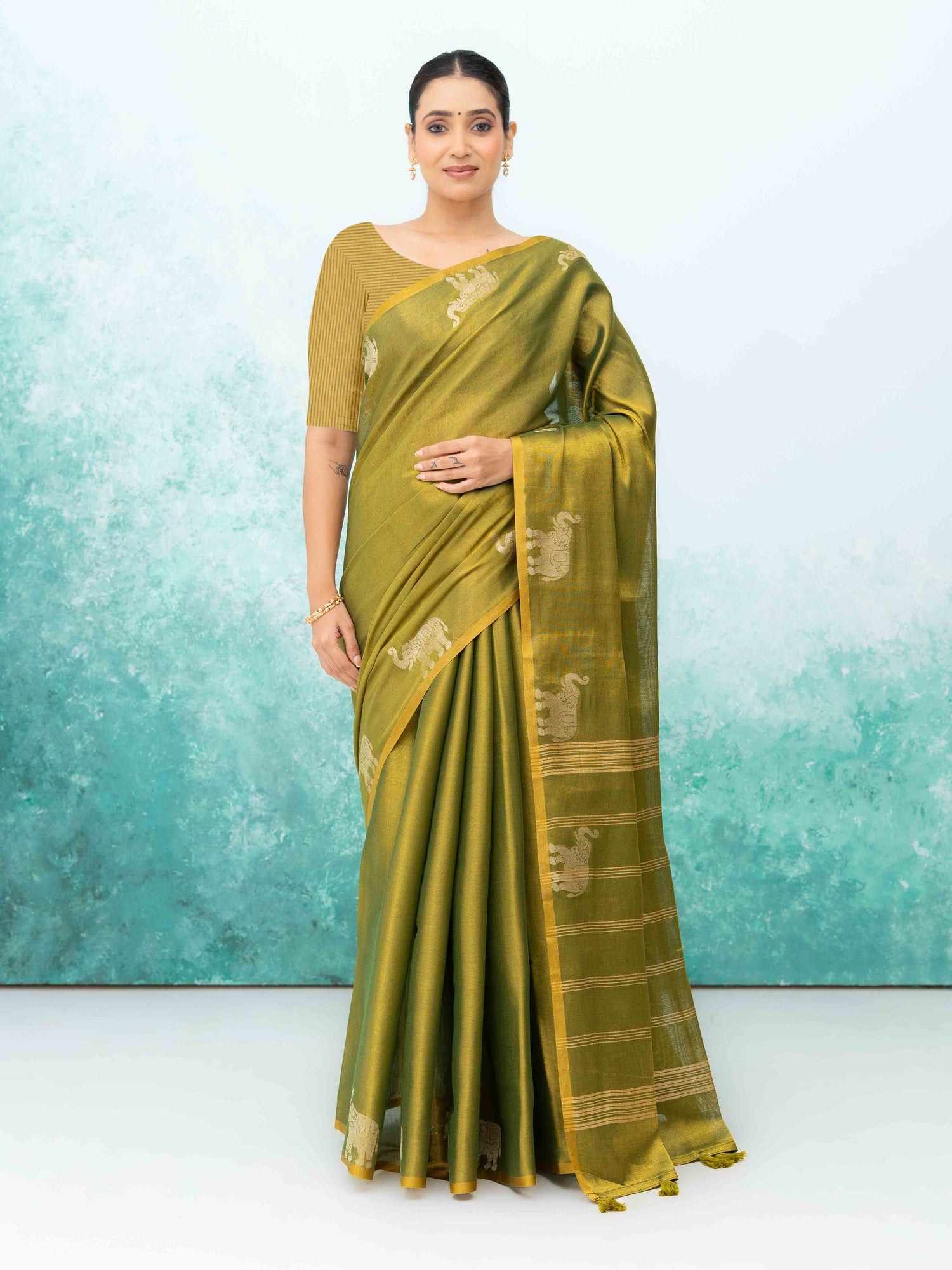 Olive Green Tusser Silk