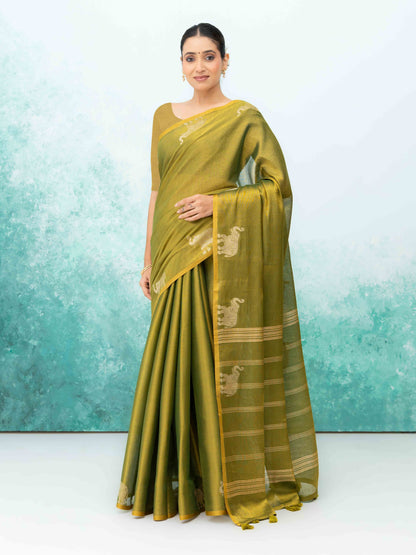 Olive Green Tusser Silk