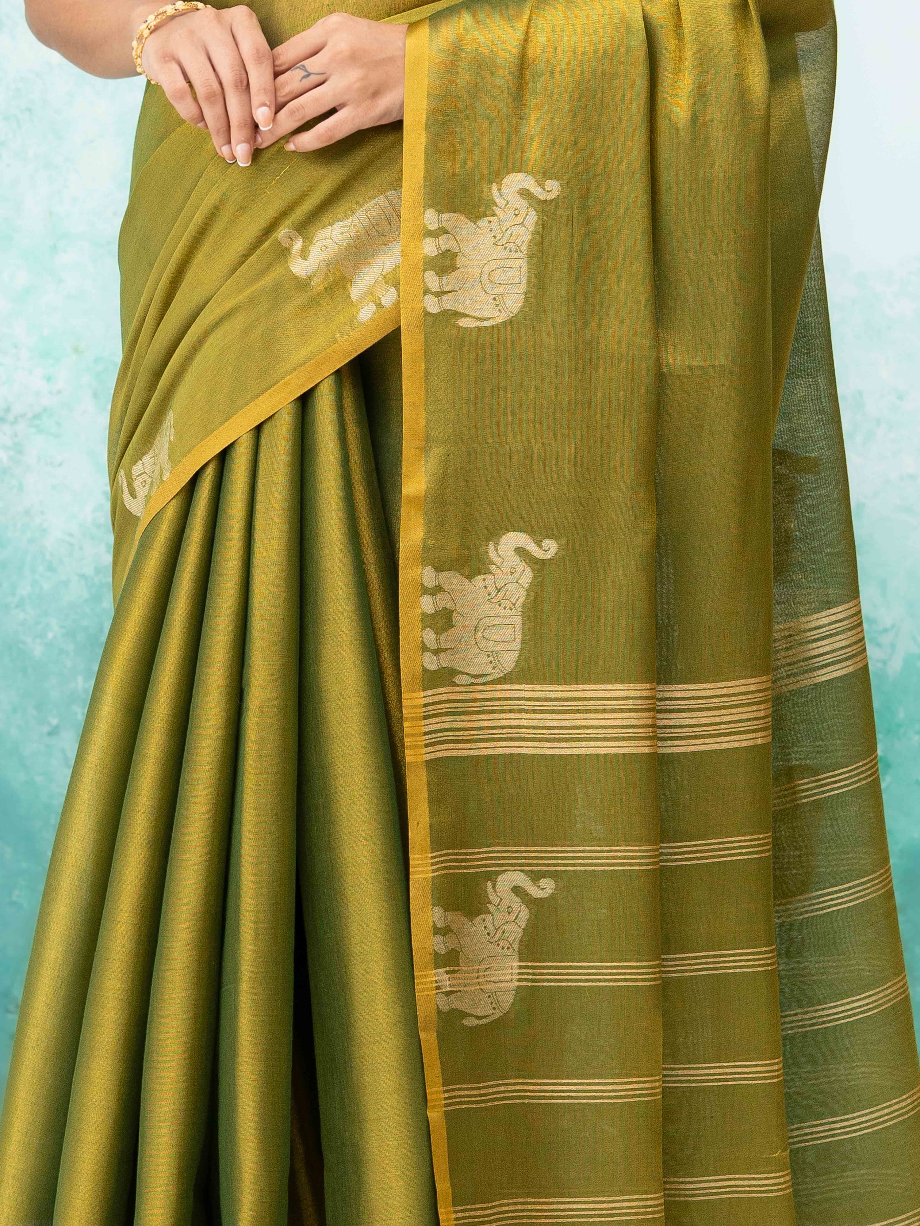 Olive Green Tusser Silk