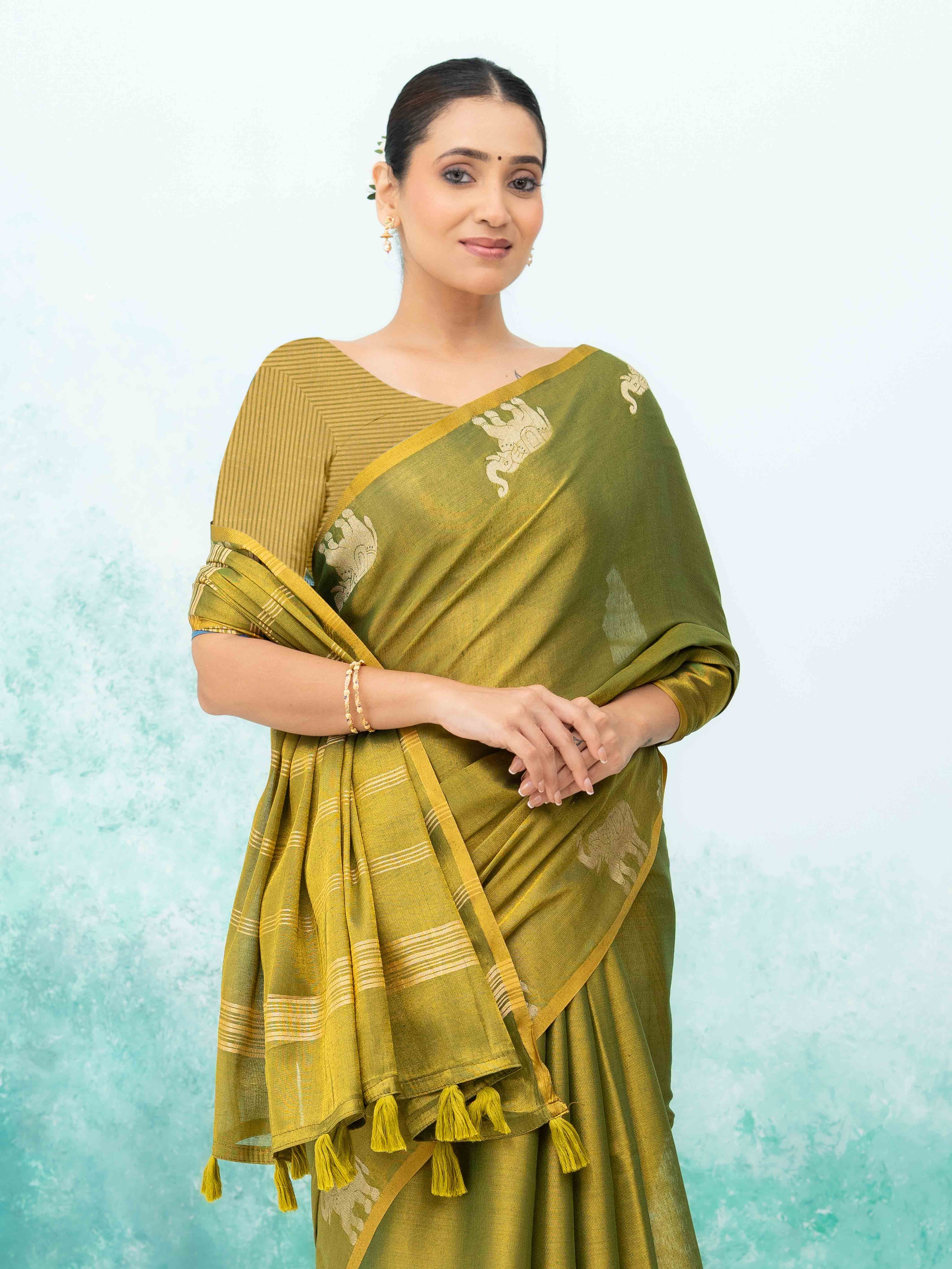 Olive Green Tusser Silk