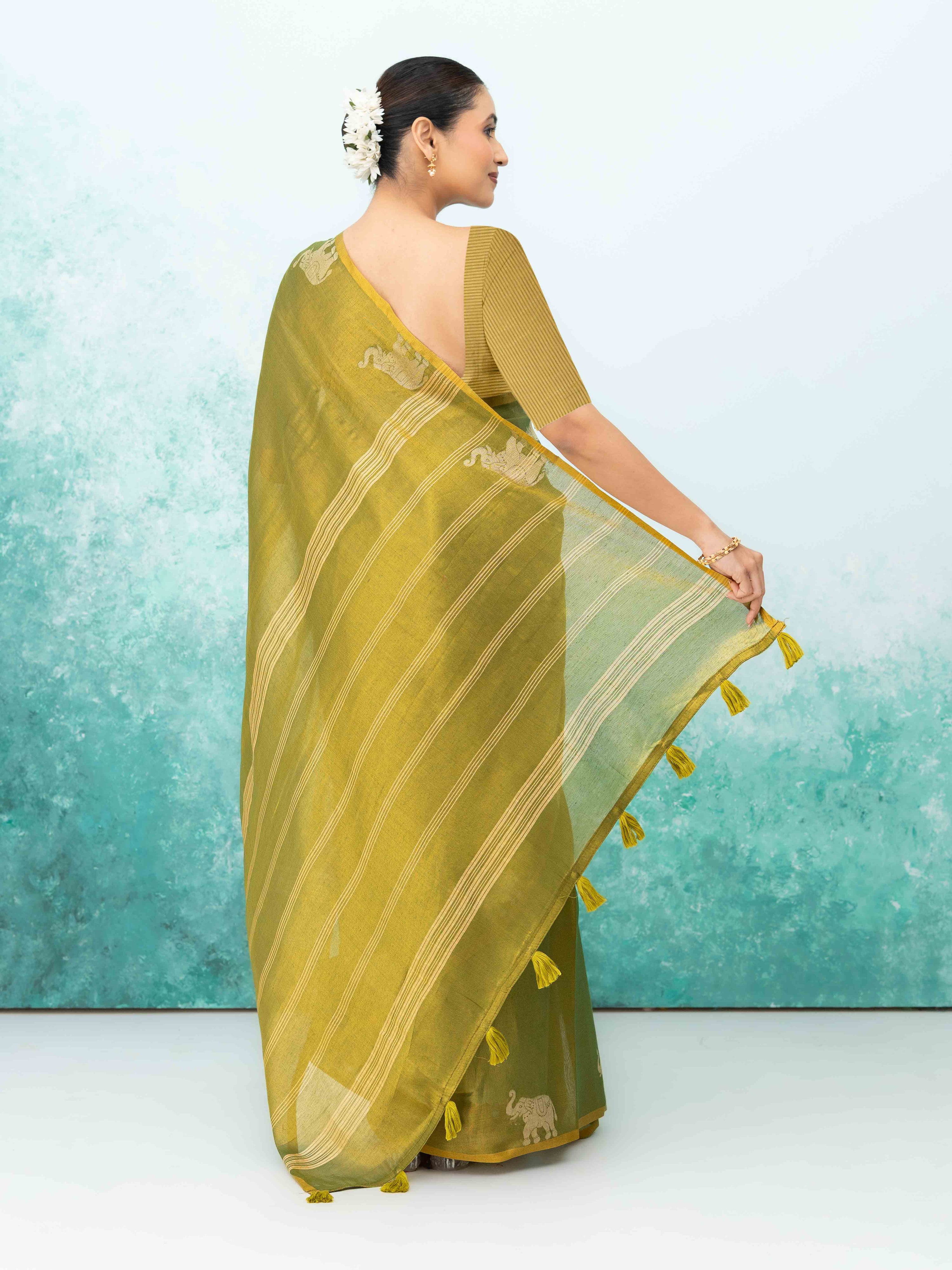 Olive Green Tusser Silk