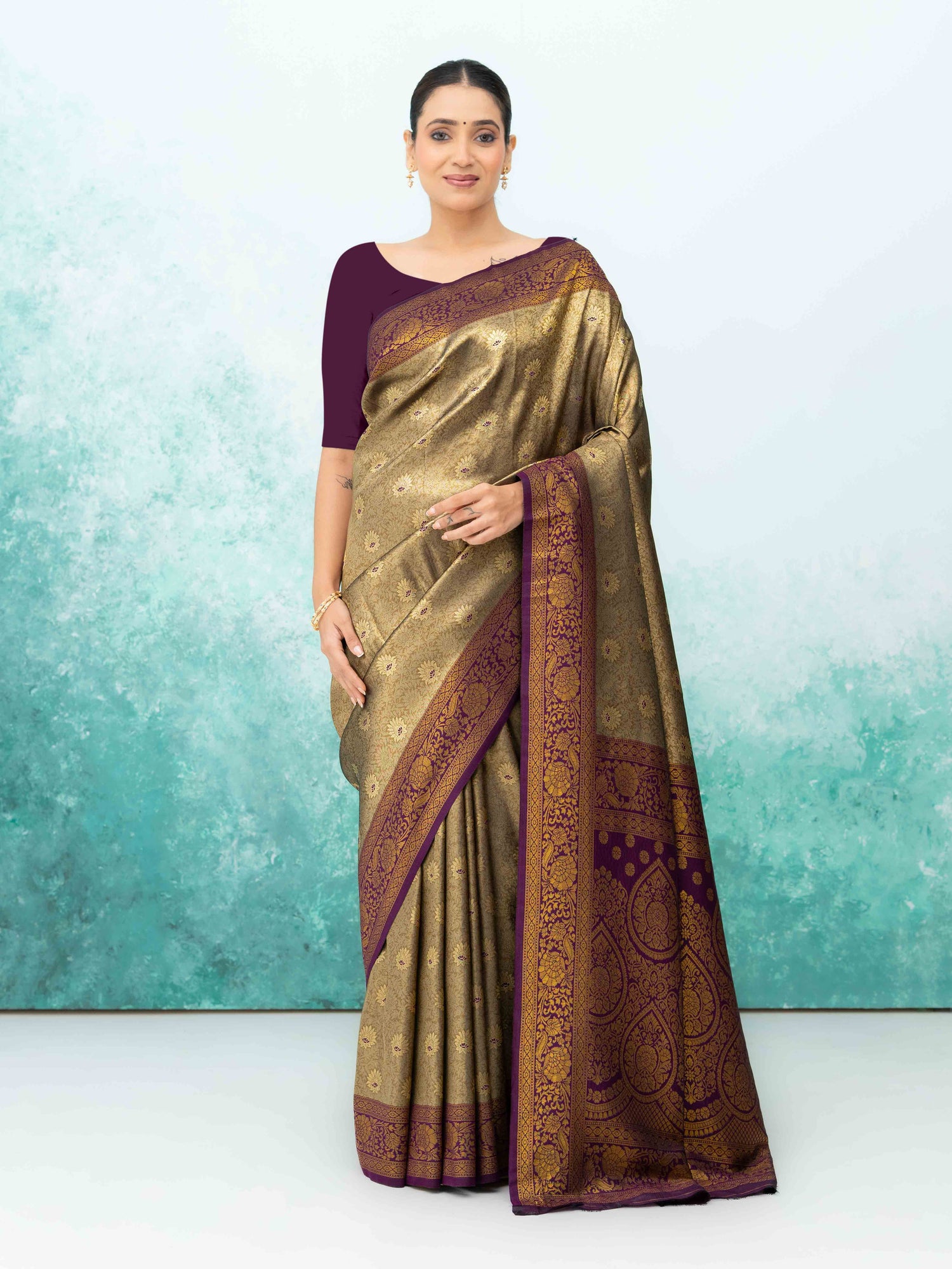 Golden &amp; Purple  Kanchivaram Saree