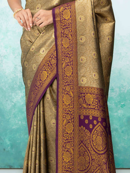 Golden &amp; Purple  Kanchivaram Saree