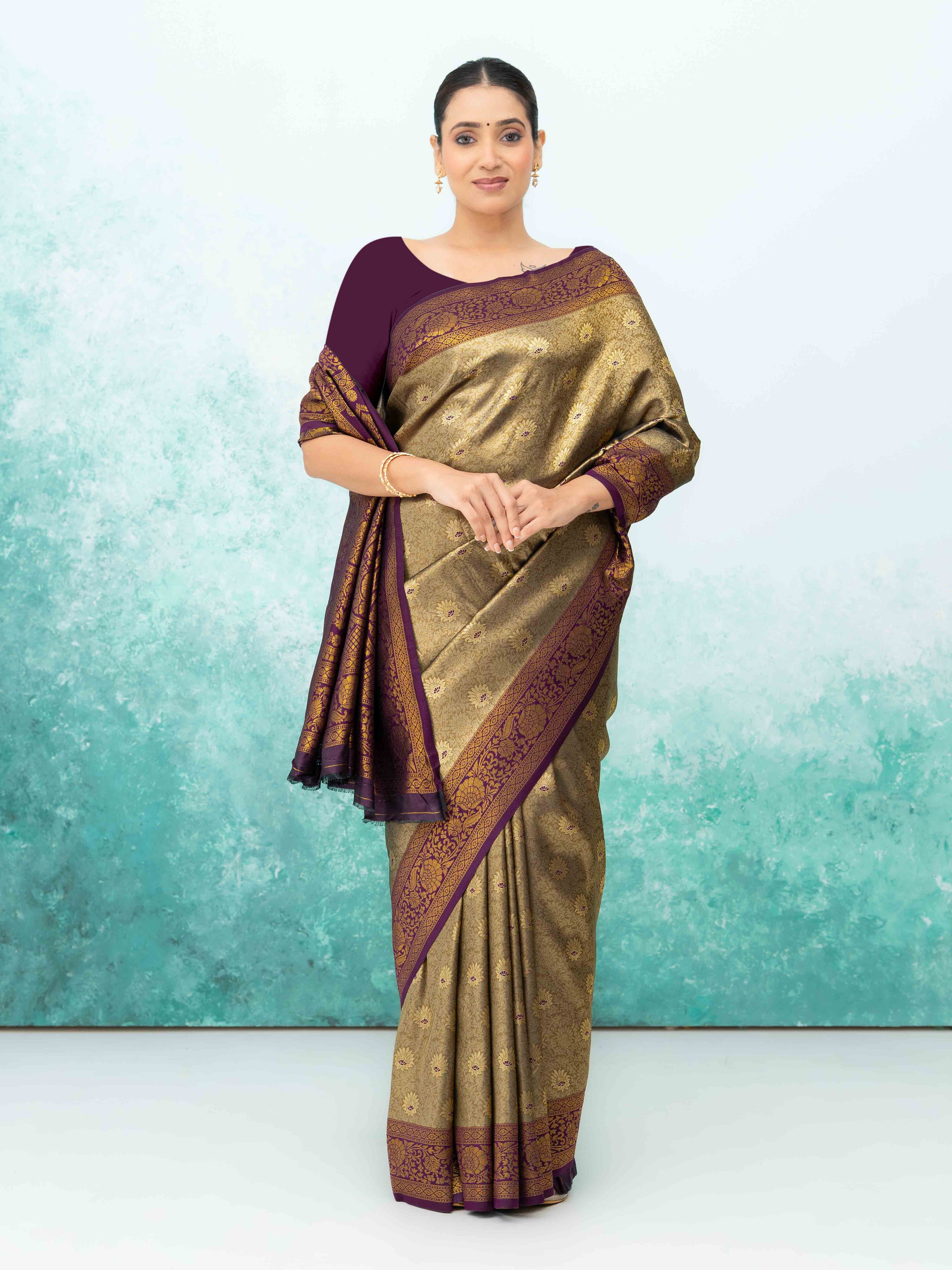 Golden &amp; Purple  Kanchivaram Saree
