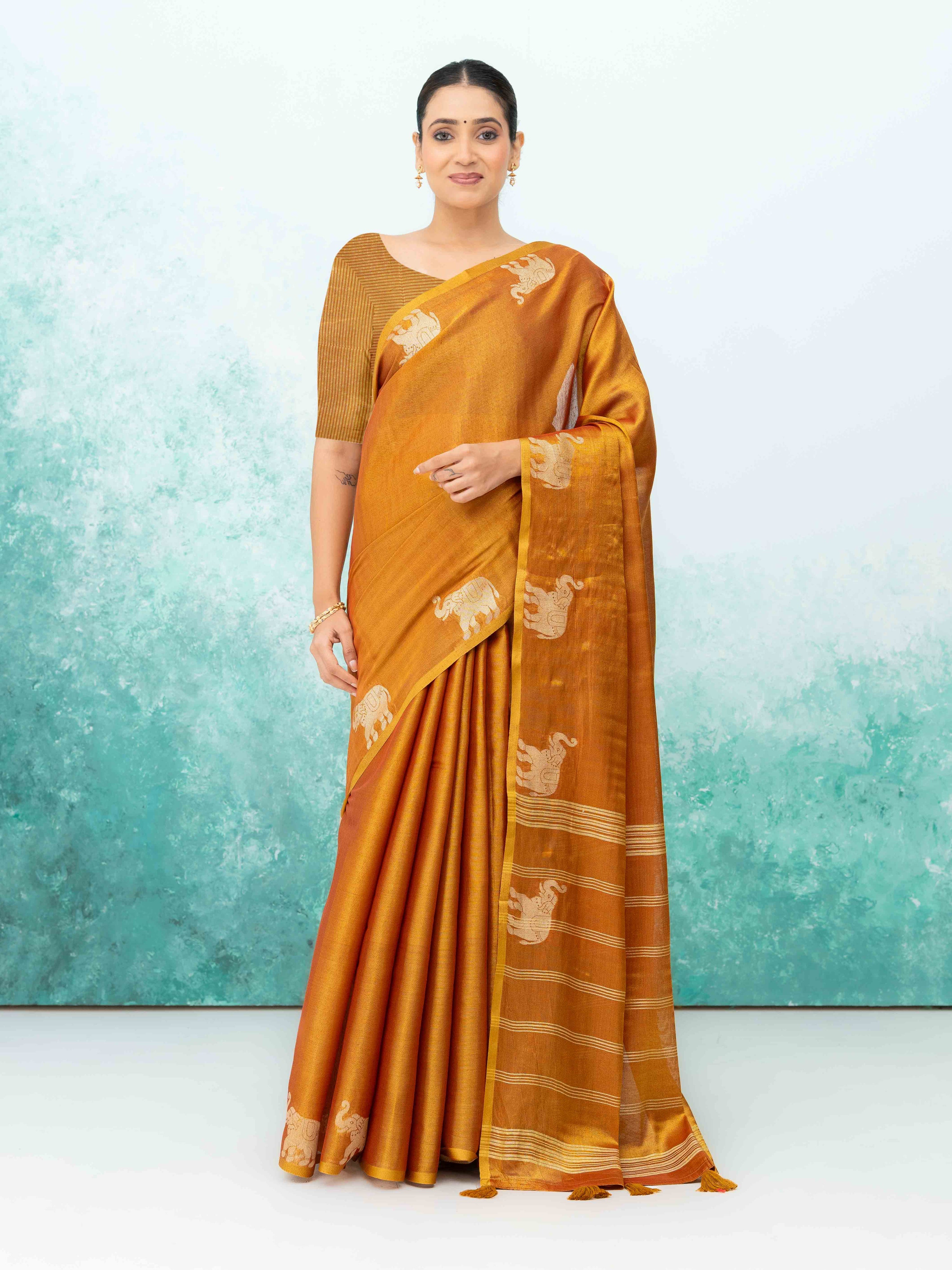 Mustard Gold Tusser Silk Saree