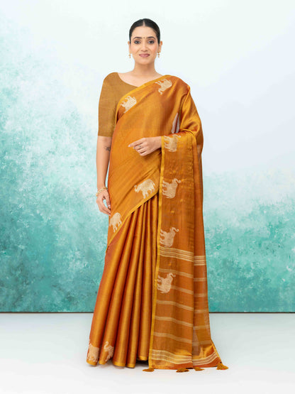 Mustard Gold Tusser Silk Saree