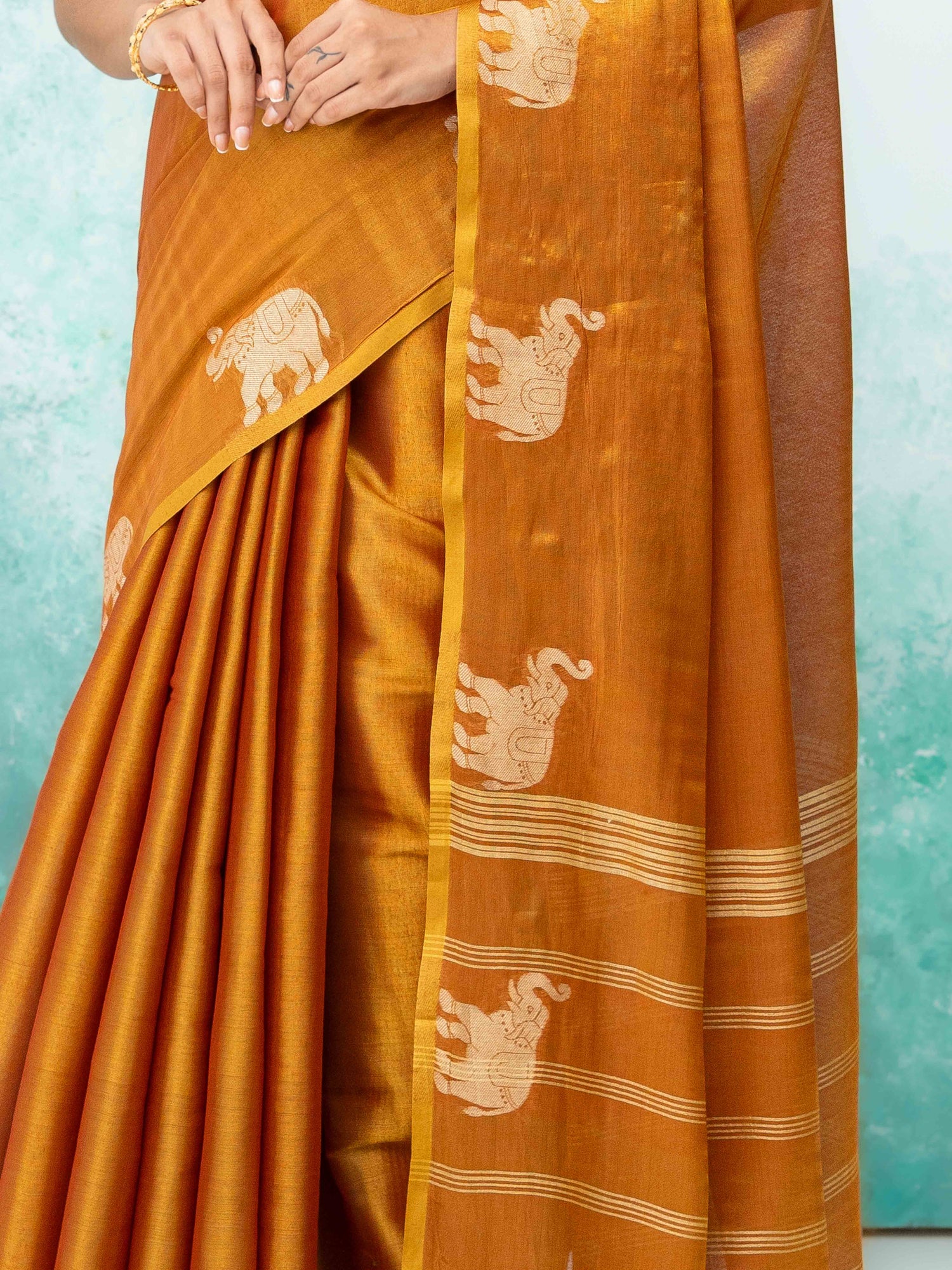 Mustard Gold Tusser Silk Saree