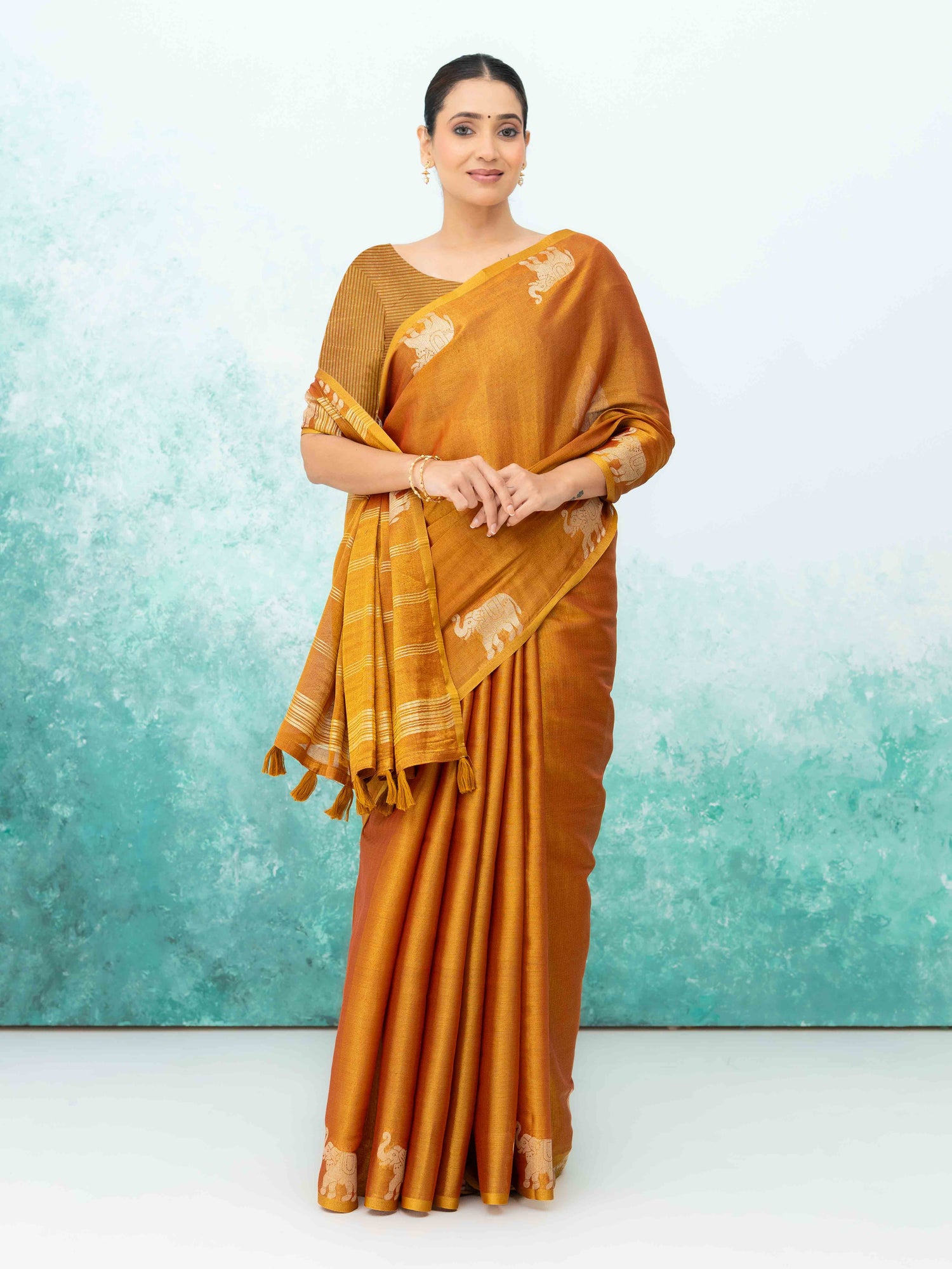 Mustard Gold Tusser Silk Saree
