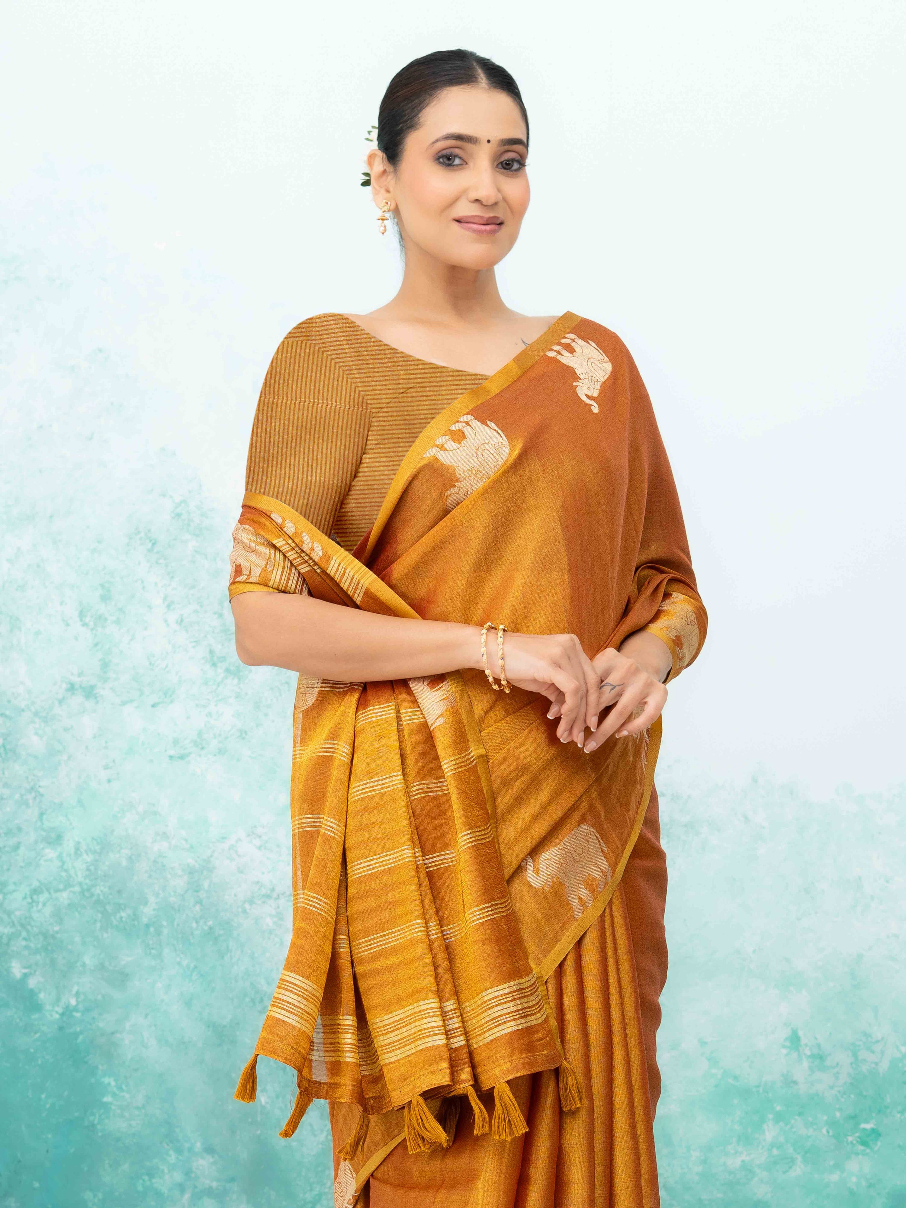 Mustard Gold Tusser Silk Saree