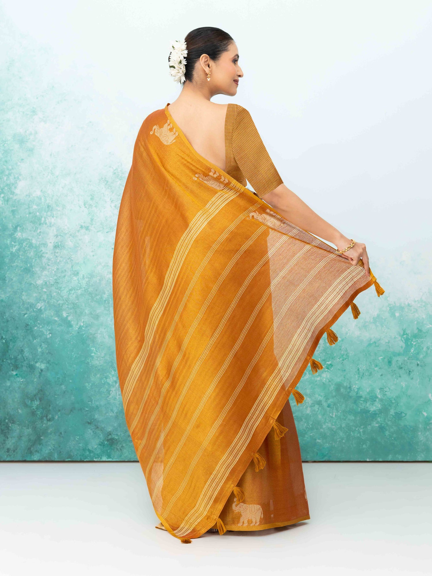 Mustard Gold Tusser Silk Saree