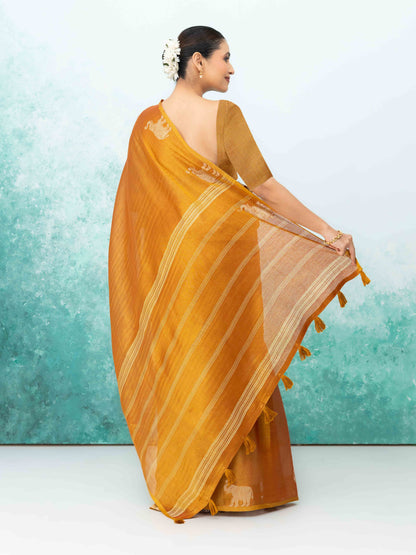 Mustard Gold Tusser Silk Saree