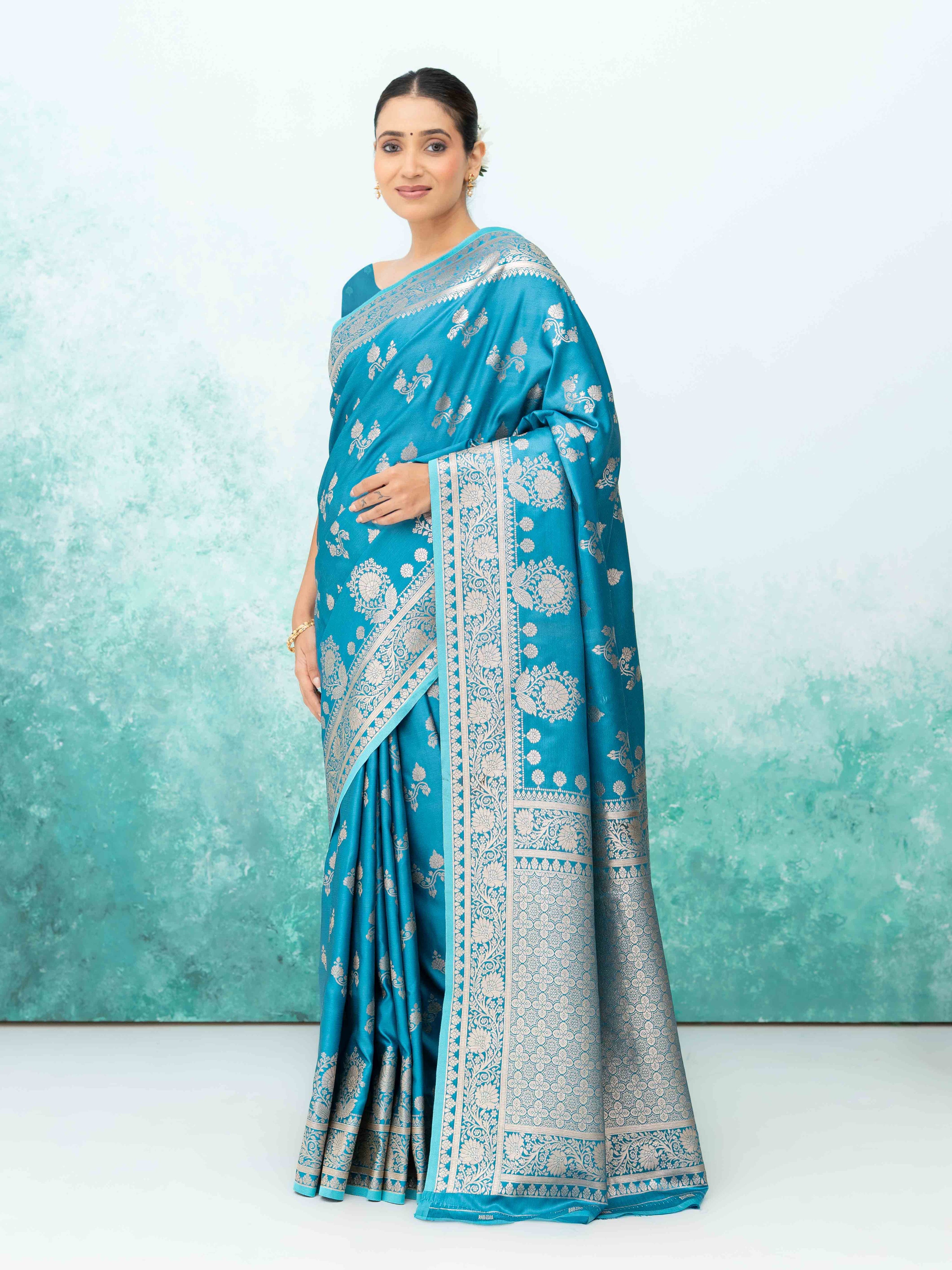 Sky Blue Banarasi Silk Saree