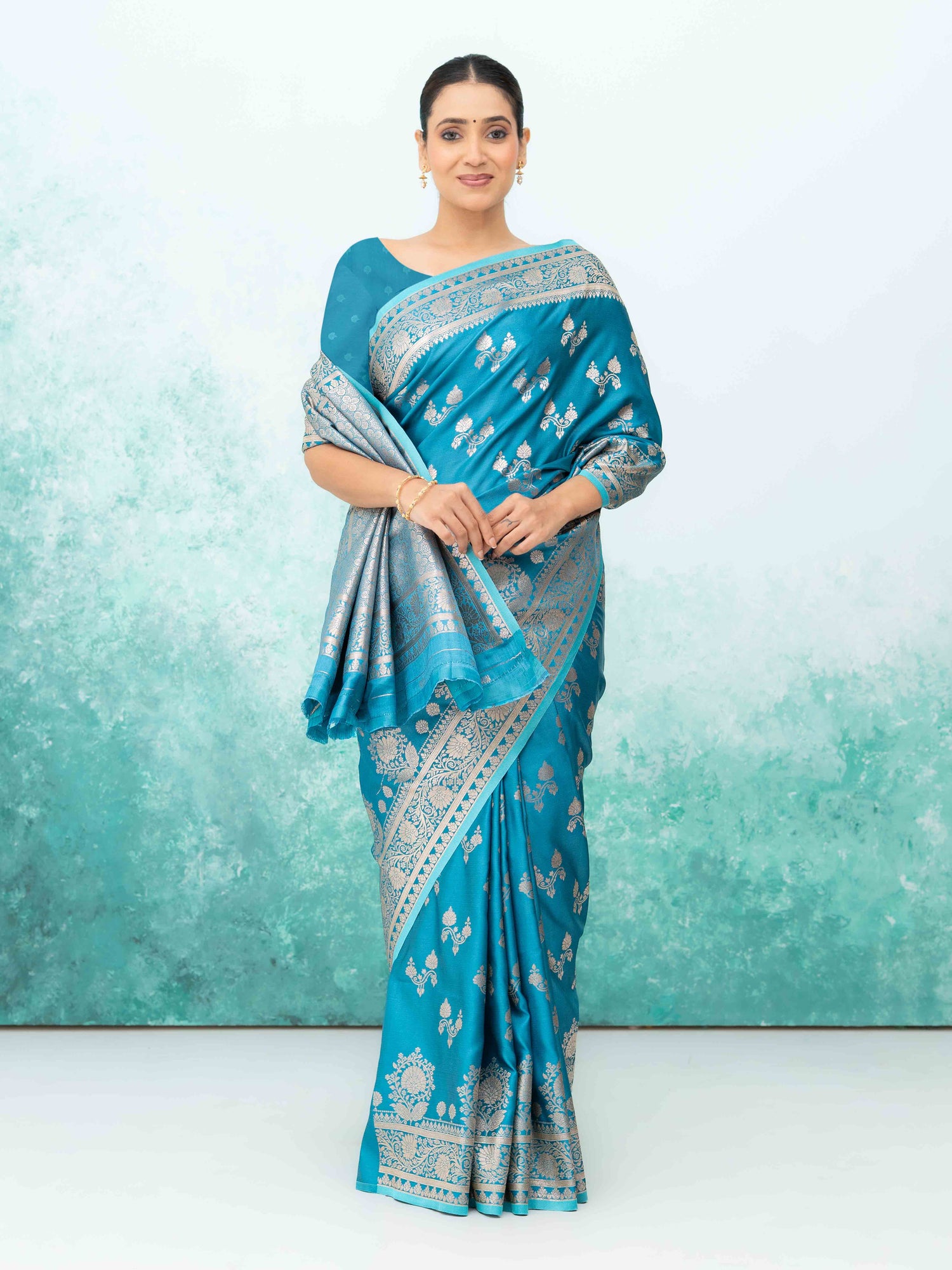 Sky Blue Banarasi Silk Saree