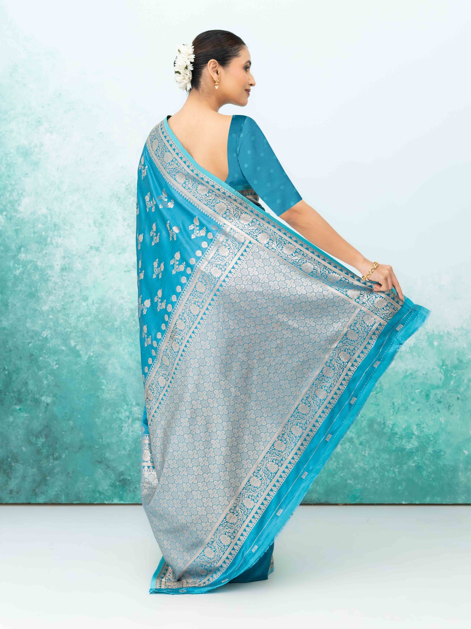 Sky Blue Banarasi Silk Saree