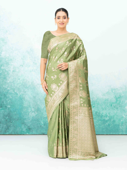 Olive Green Banarasi Silk Saree