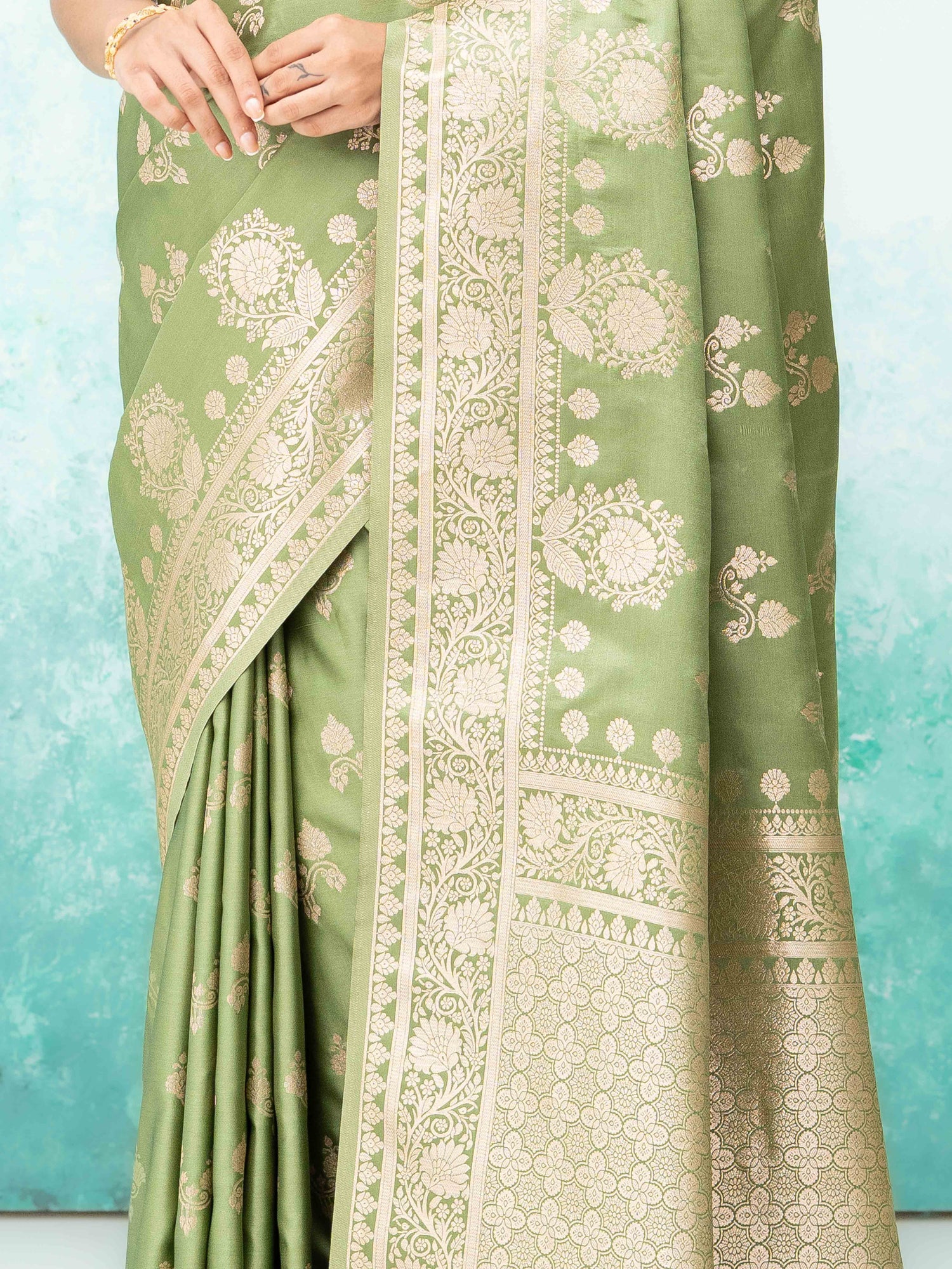 Olive Green Banarasi Silk Saree