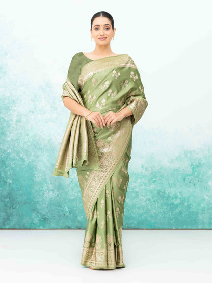 Olive Green Banarasi Silk Saree