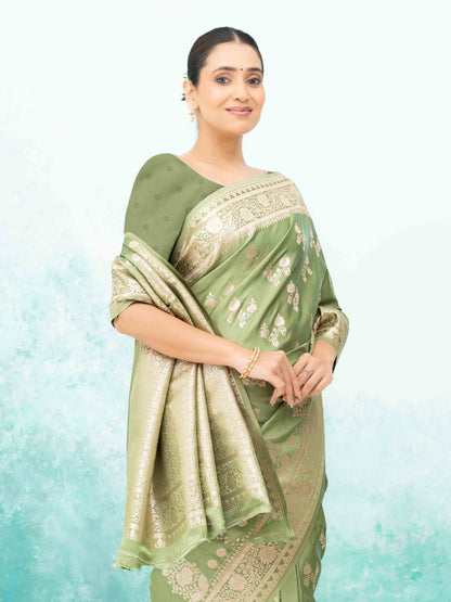 Olive Green Banarasi Silk Saree