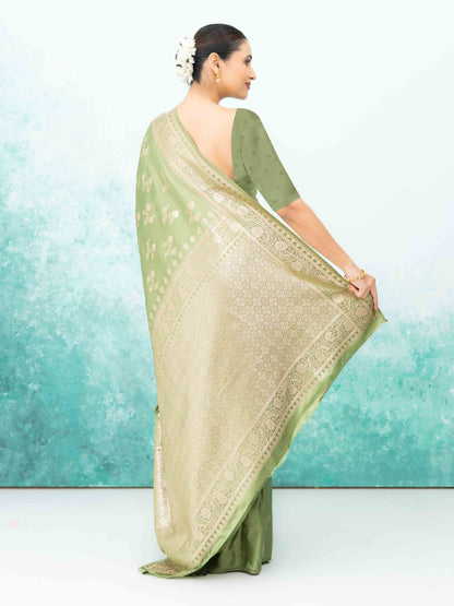 Olive Green Banarasi Silk Saree