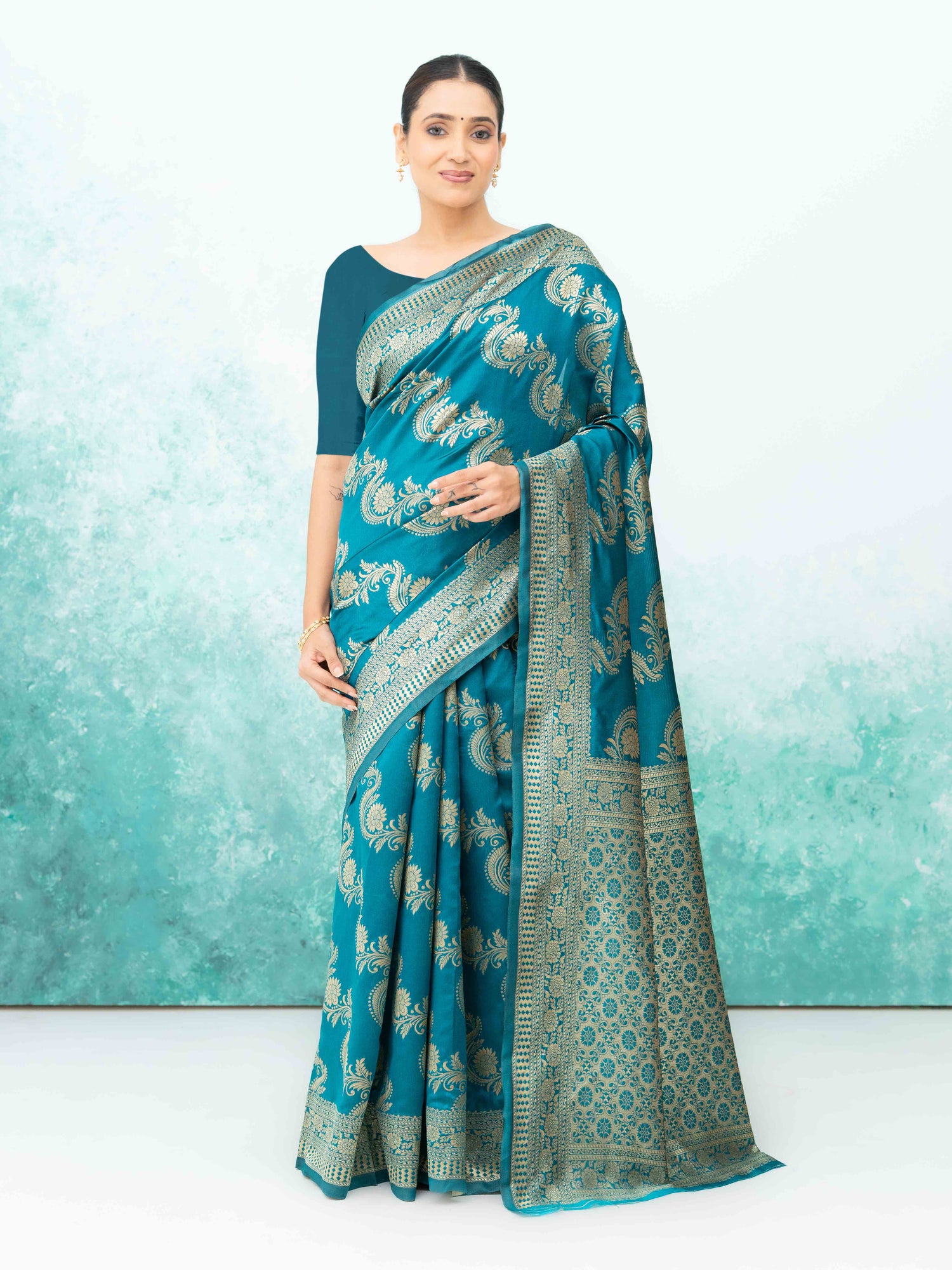 Teal Blue Mysore Silk Saree