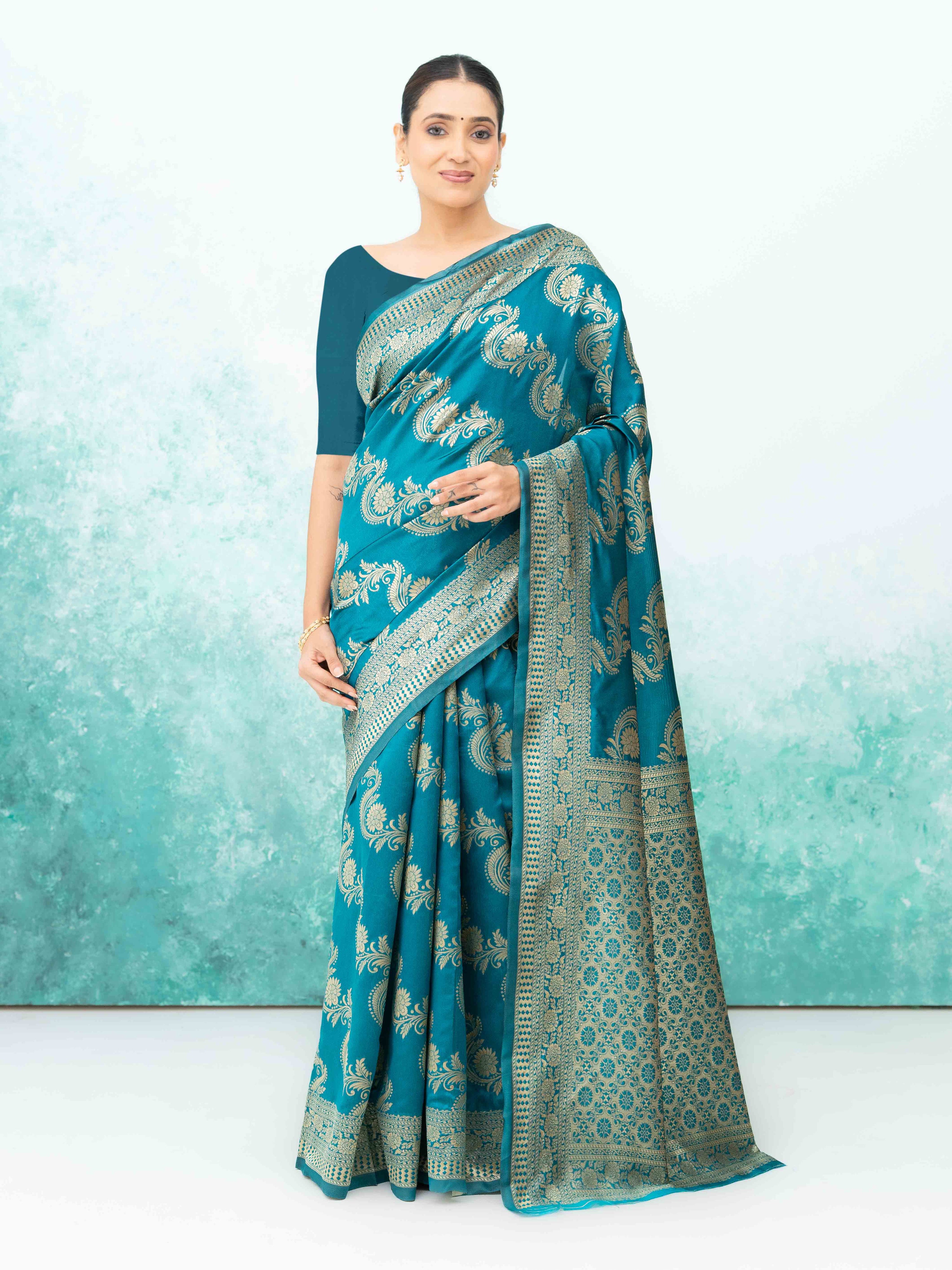 Teal Blue Mysore Silk Saree
