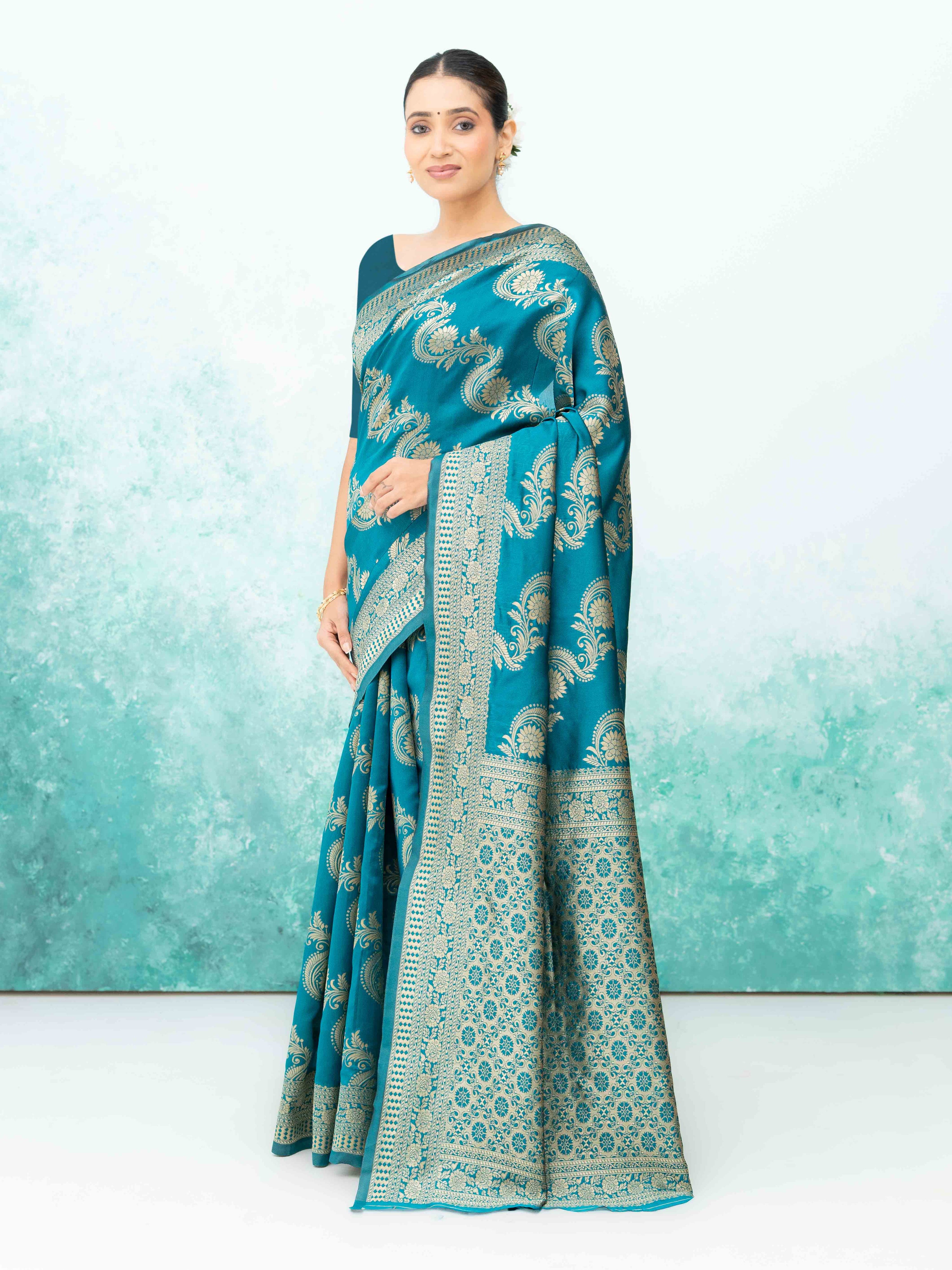 Teal Blue Mysore Silk Saree