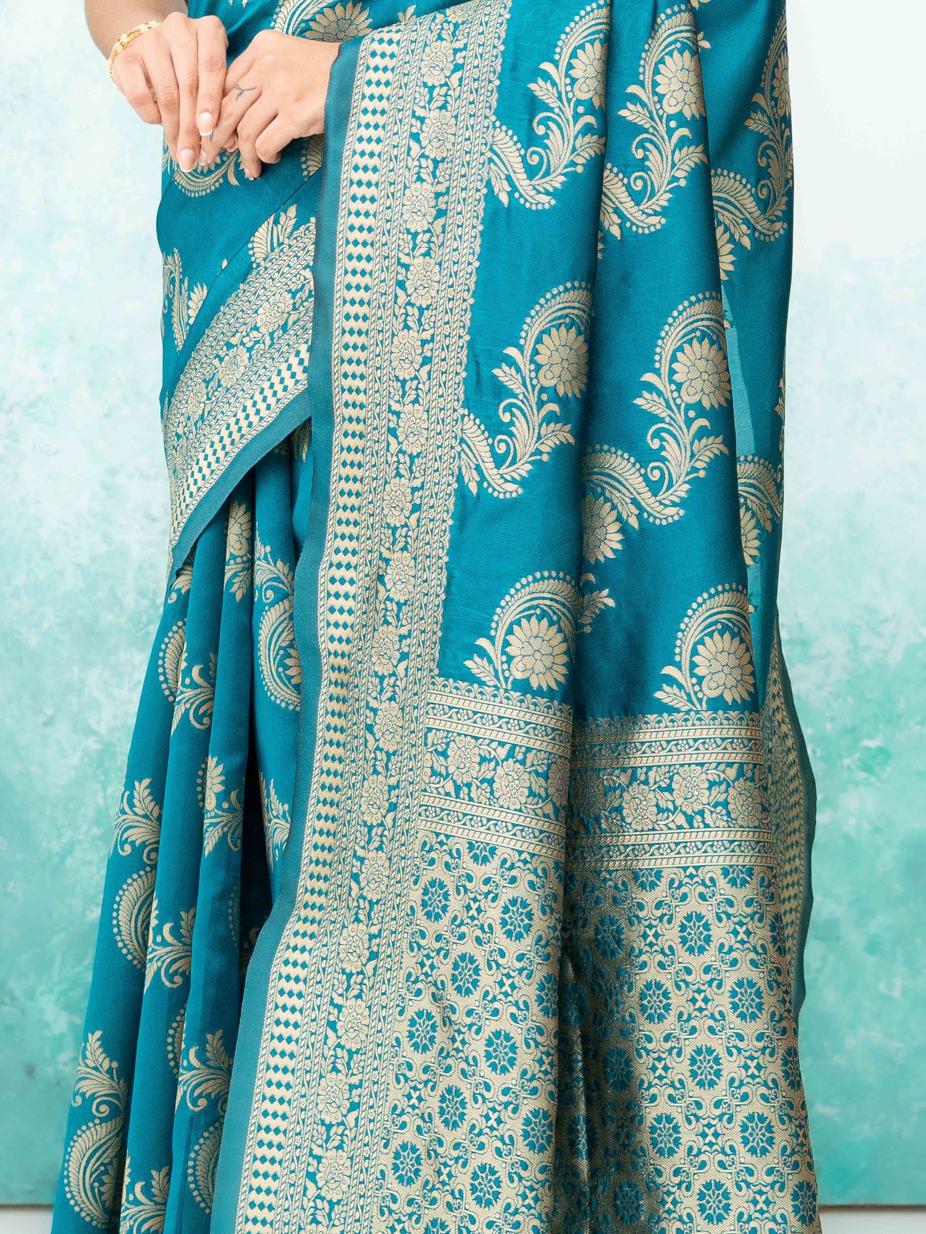 Teal Blue Mysore Silk Saree