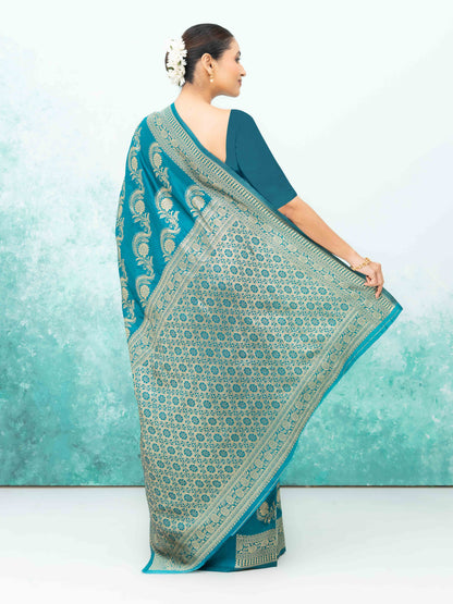 Teal Blue Mysore Silk Saree