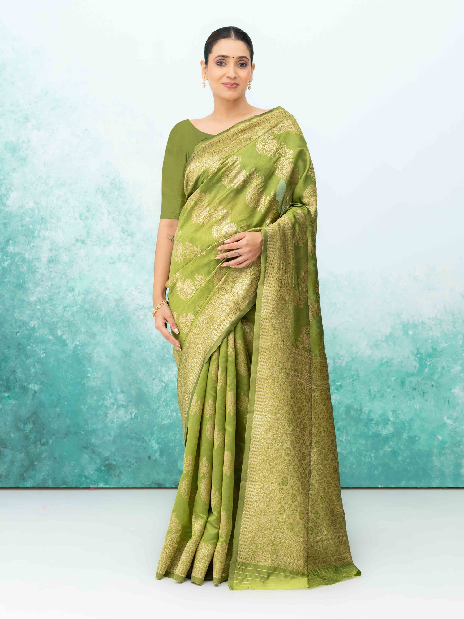 Olive Green Mysore Silk Saree