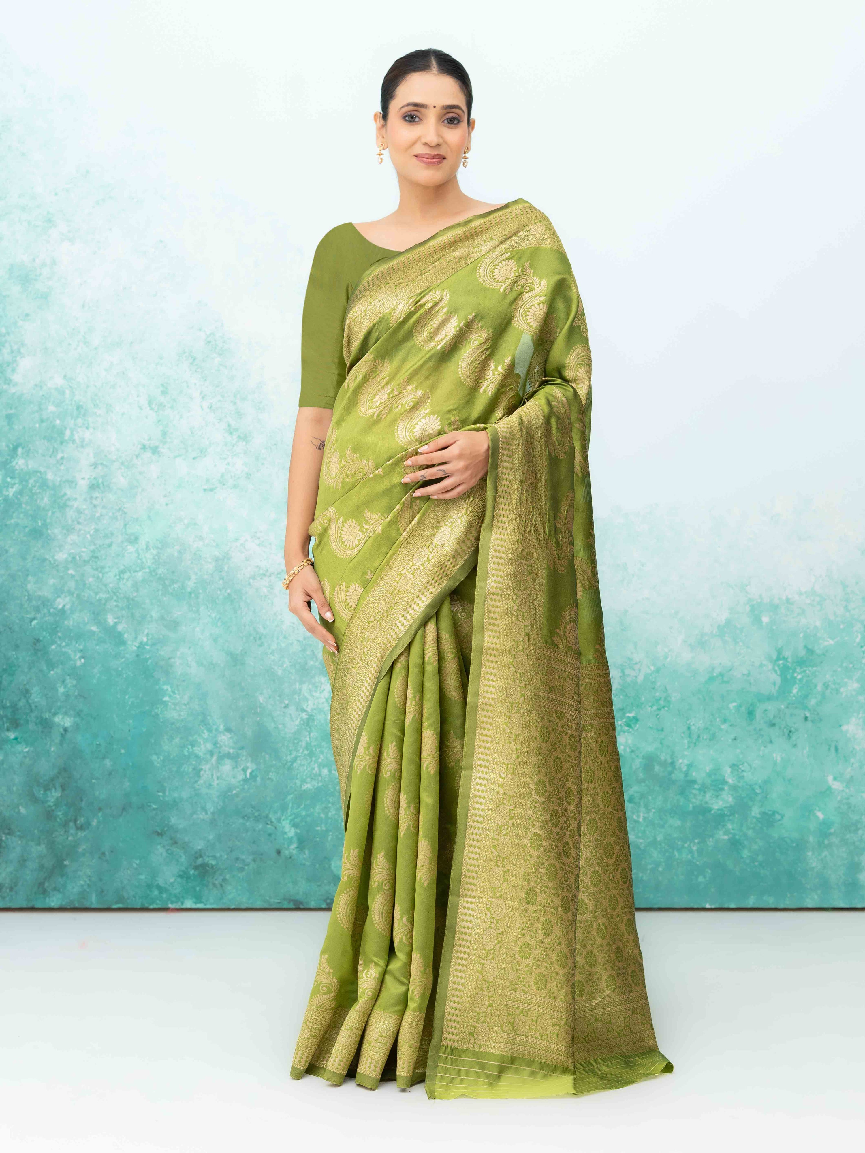 Olive Green Mysore Silk Saree