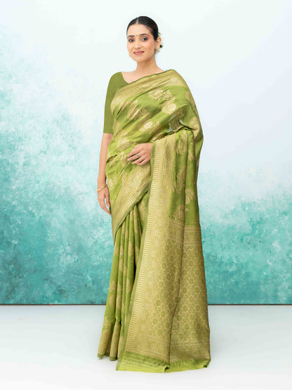 Olive Green Mysore Silk Saree