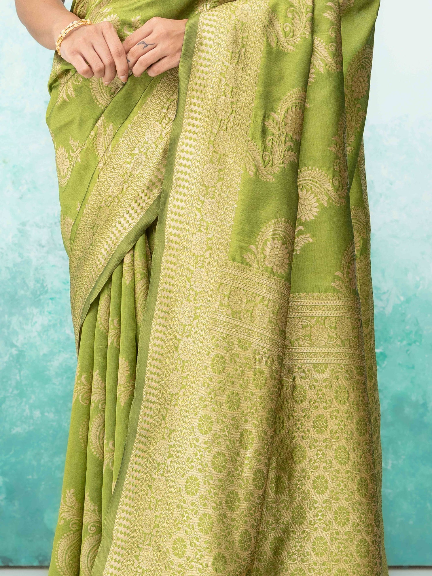 Olive Green Mysore Silk Saree