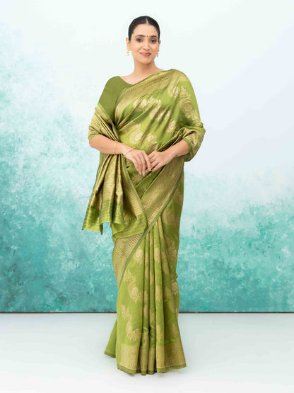 Olive Green Mysore Silk Saree