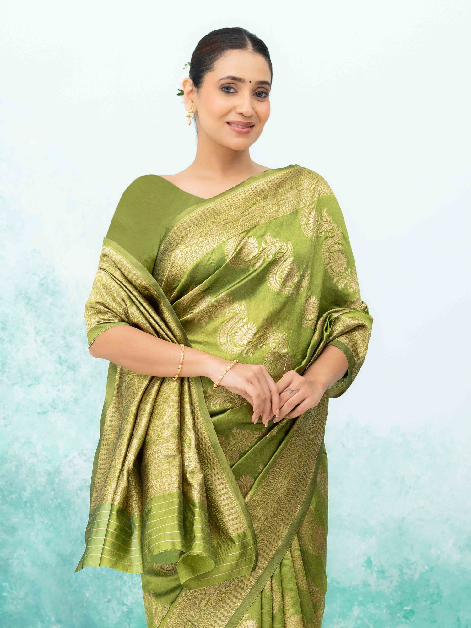 Olive Green Mysore Silk Saree