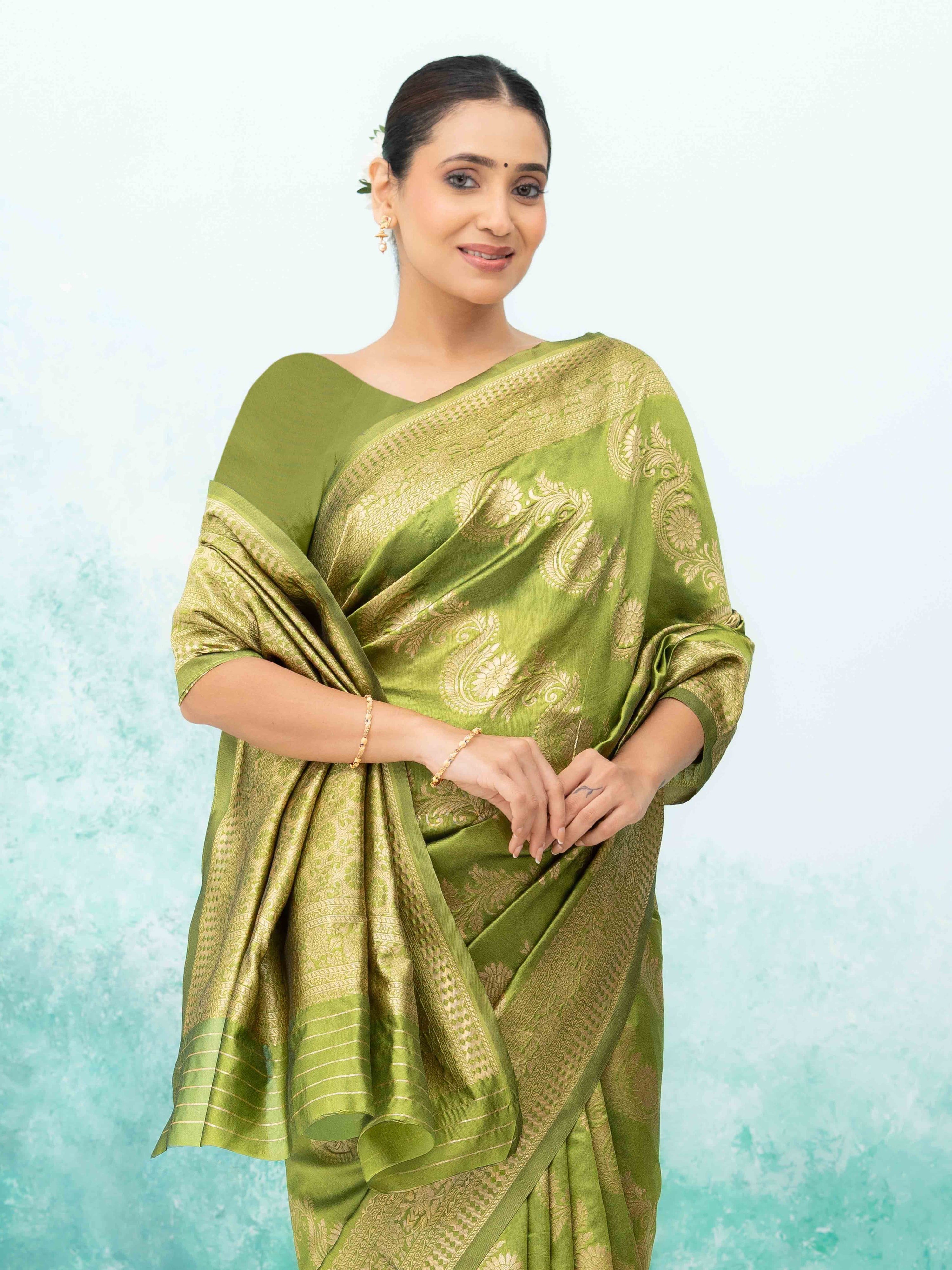 Olive Green Mysore Silk Saree