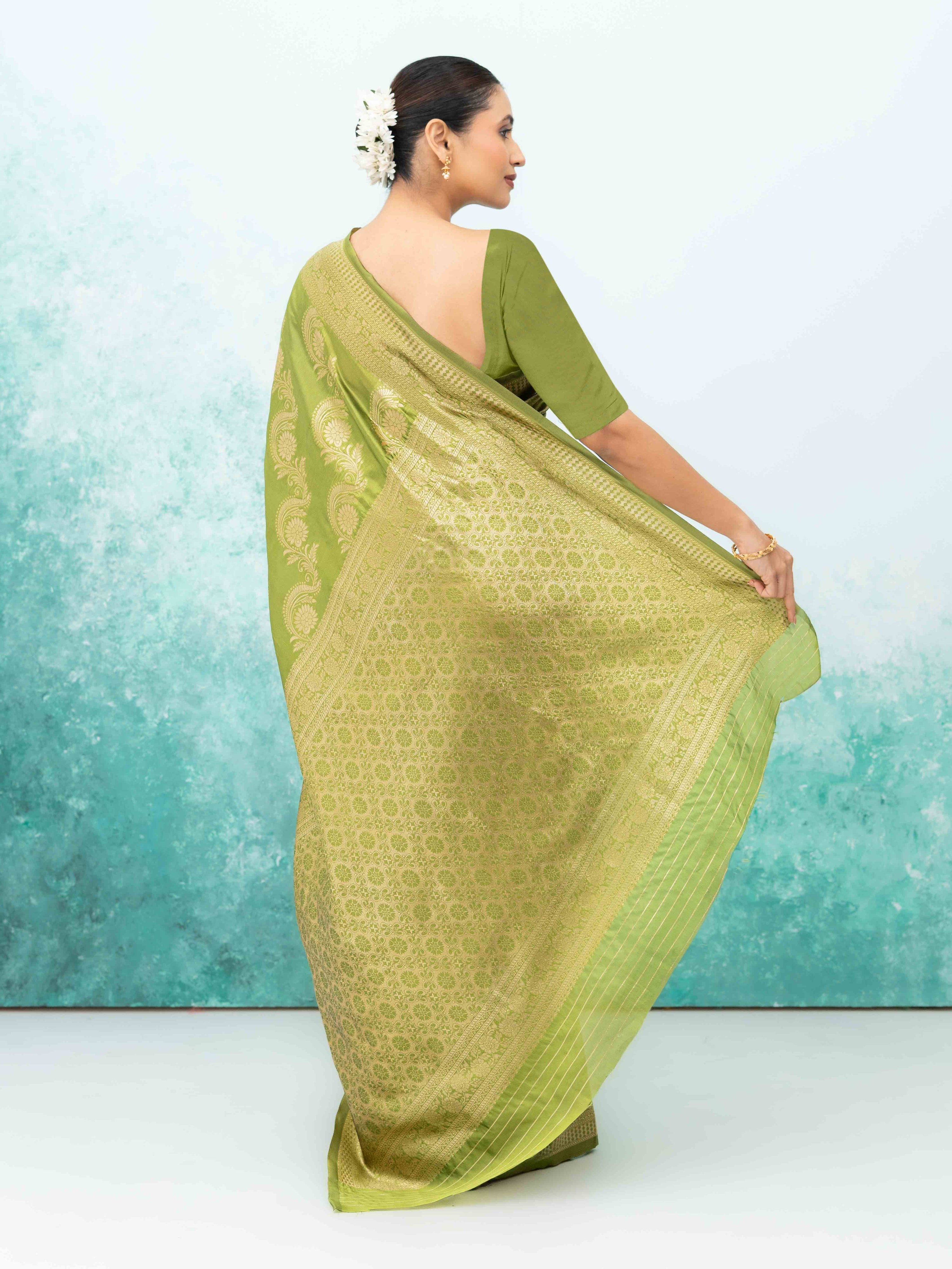 Olive Green Mysore Silk Saree