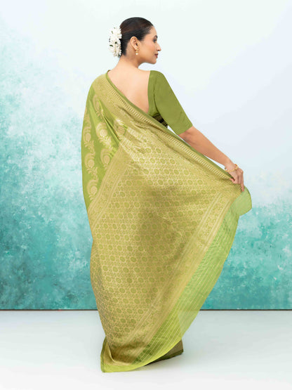 Olive Green Mysore Silk Saree