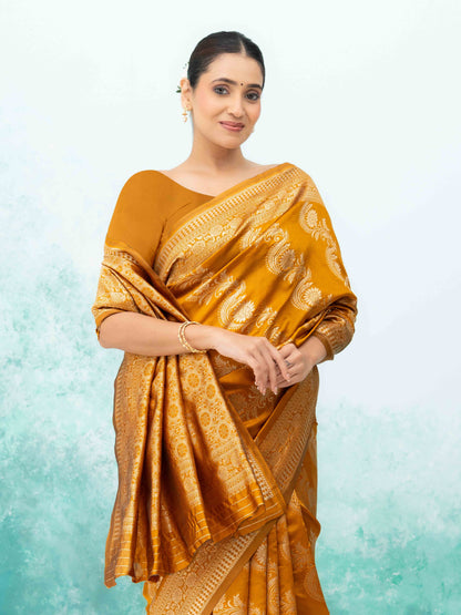 Mustard Yellow Mysore Silk Saree