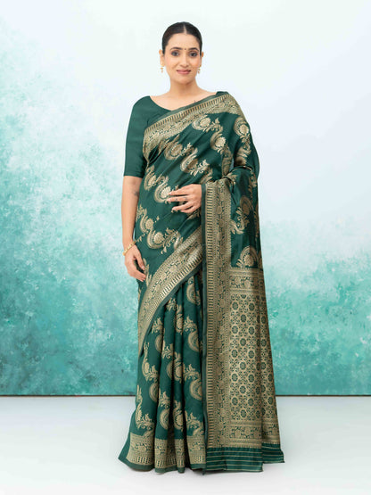 Dark Green Mysore Silk Saree