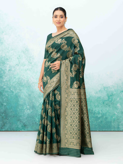 Dark Green Mysore Silk Saree