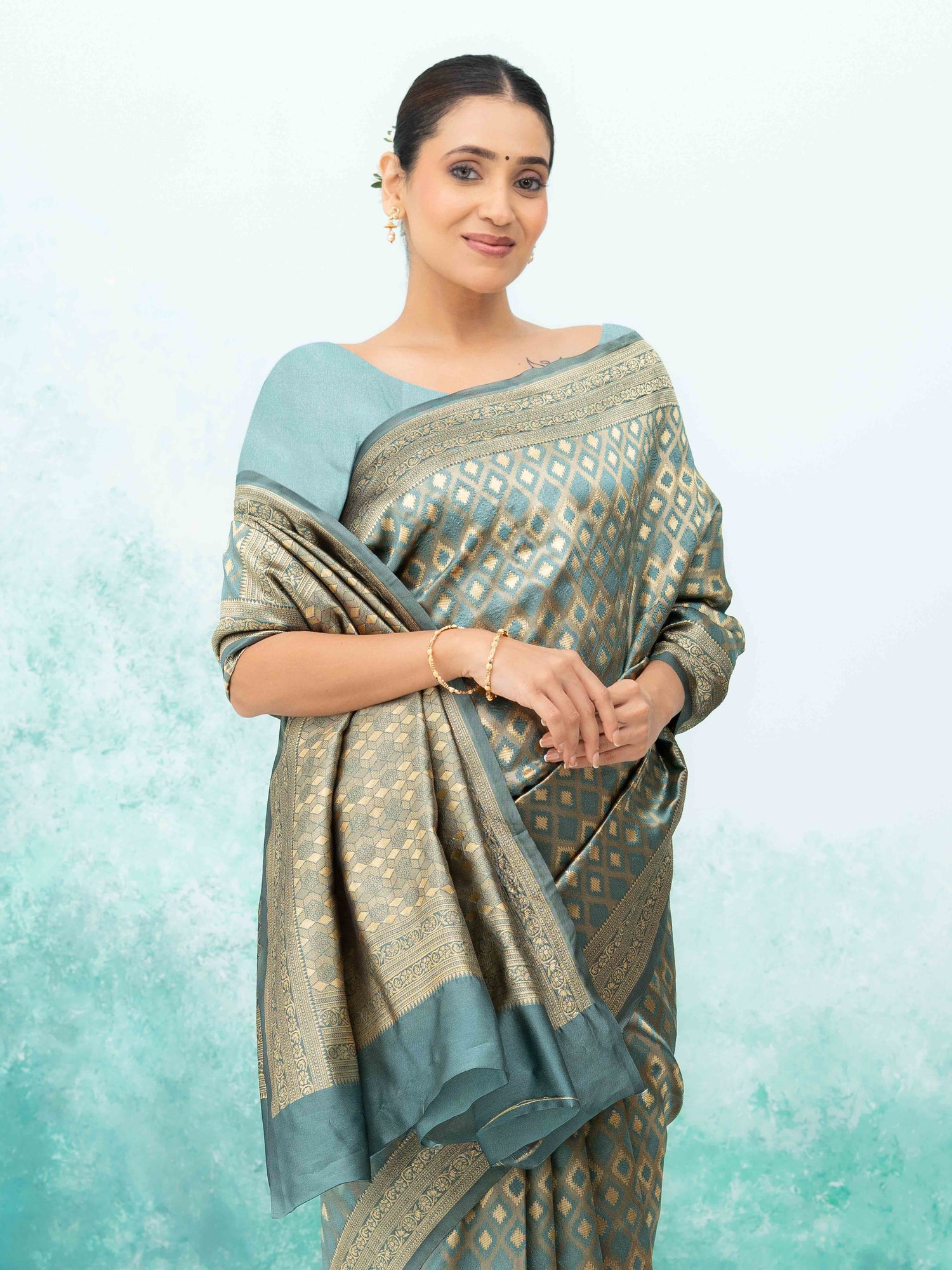 Gray Mysore Silk Saree