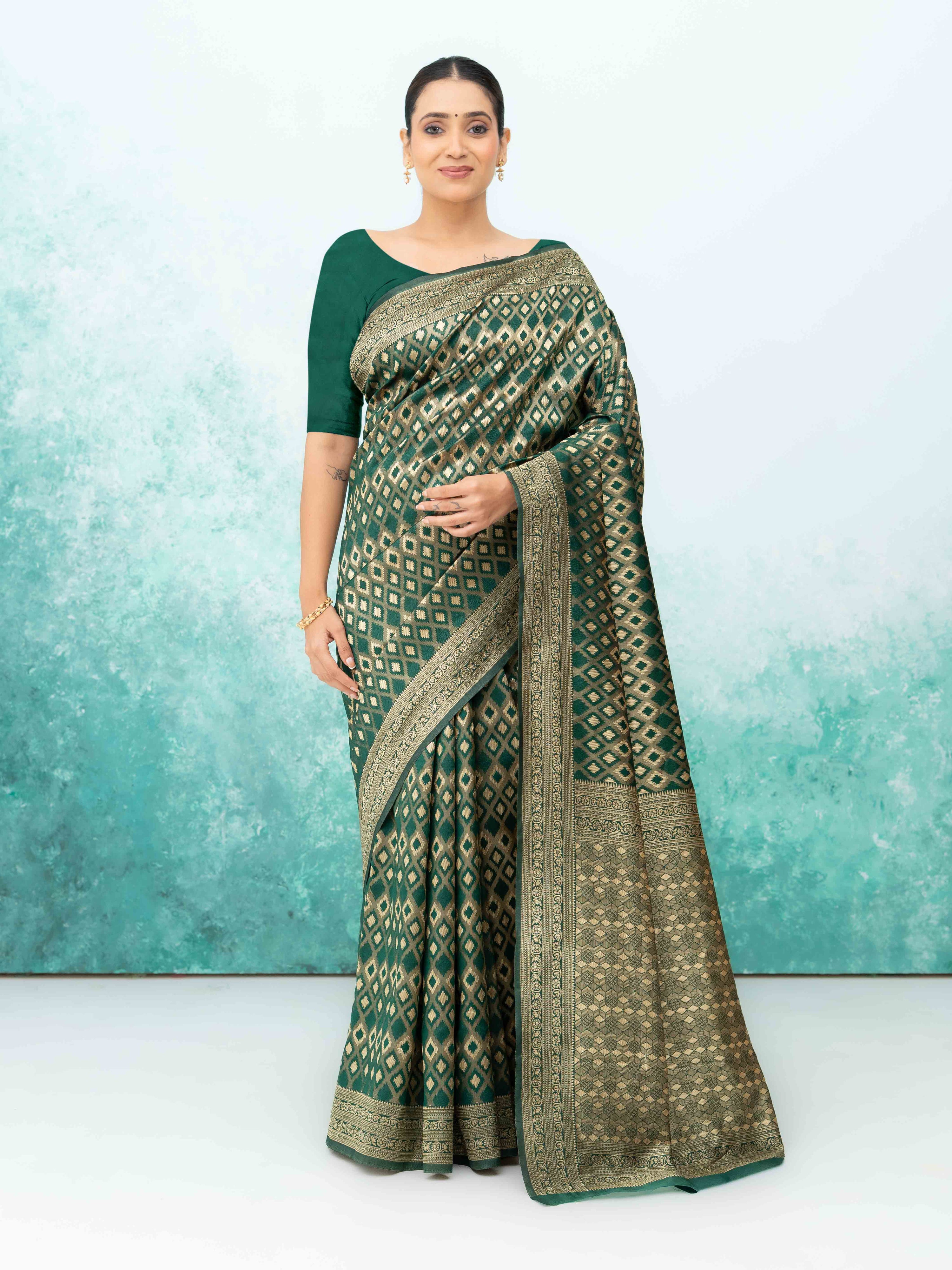 Dark Green Mysore Silk Saree