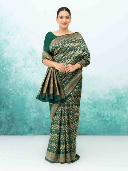 Dark Green Mysore Silk Saree