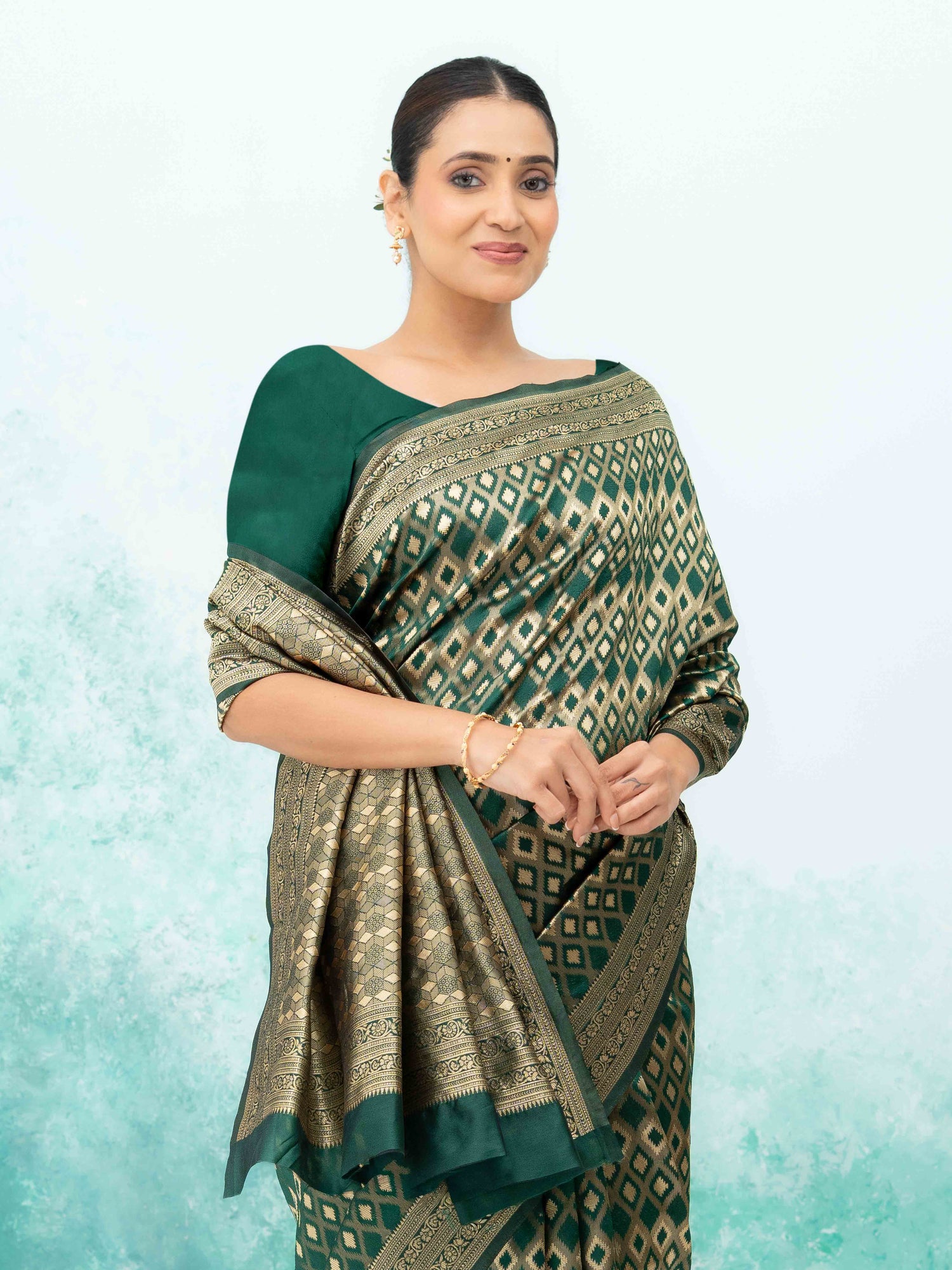Dark Green Mysore Silk Saree