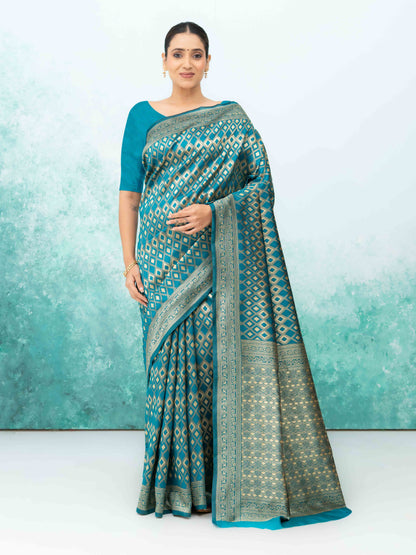 Teal Blue Mysore Silk Saree
