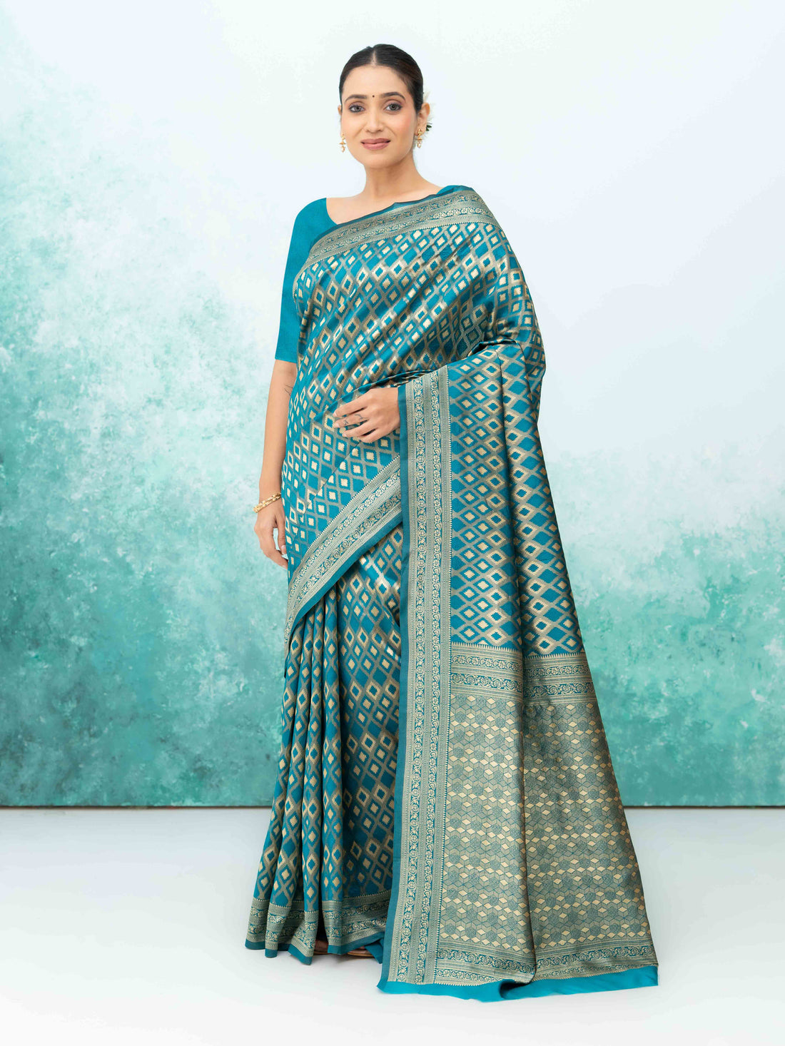 Teal Blue Mysore Silk Saree